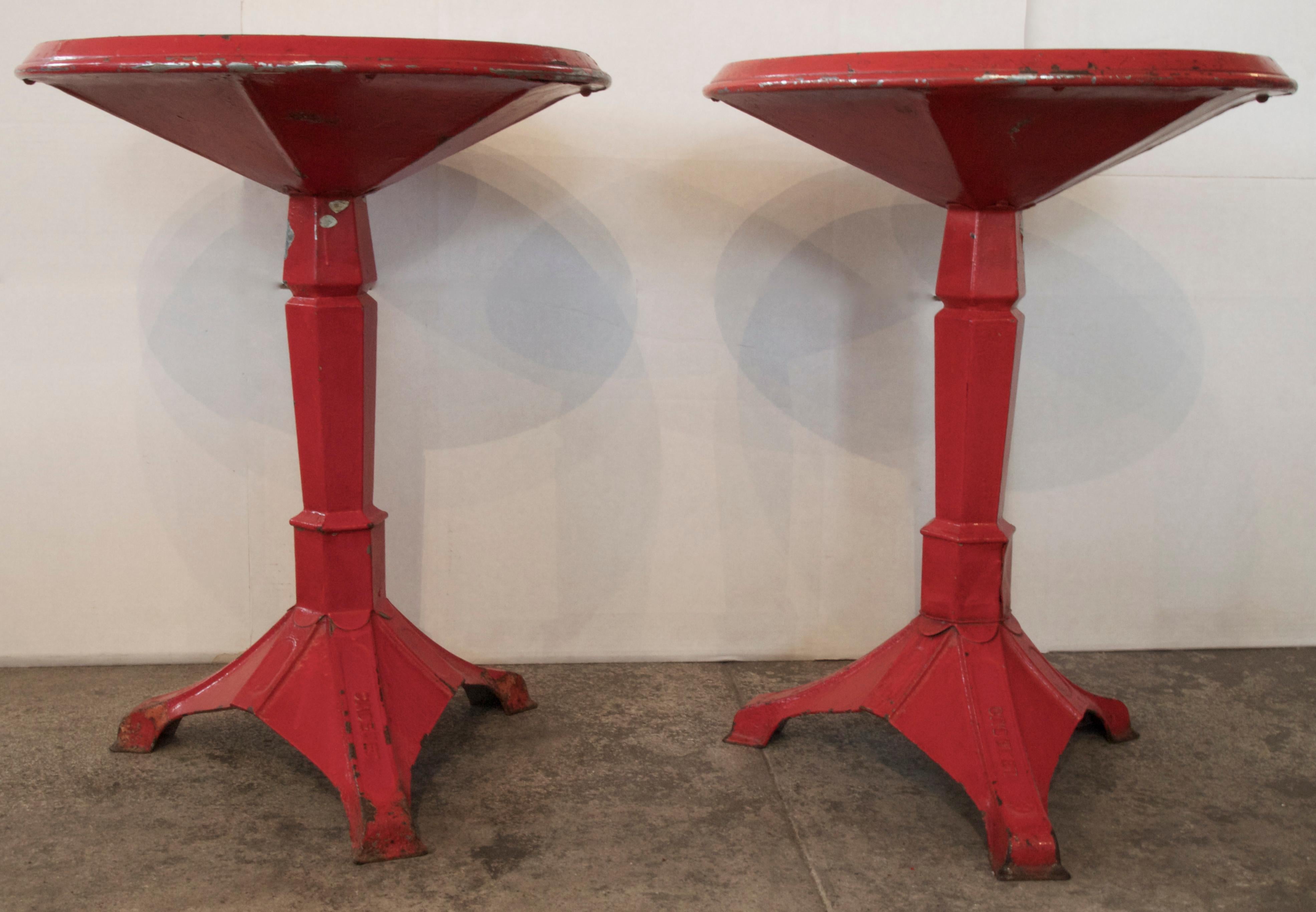 Pair of French Art Deco Period Painted Metal Bistro Tables 1