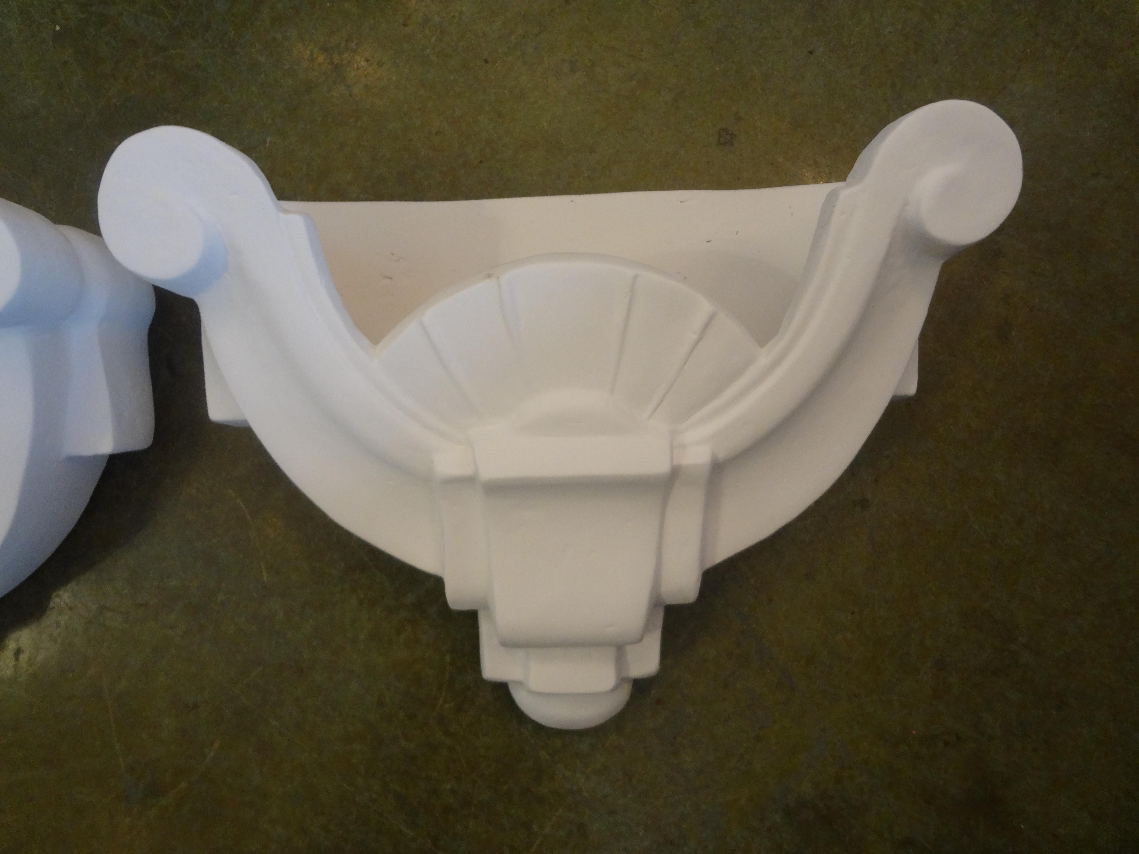 Mid-20th Century Pair of French Art Deco Plaster Sconces After Serge Roche