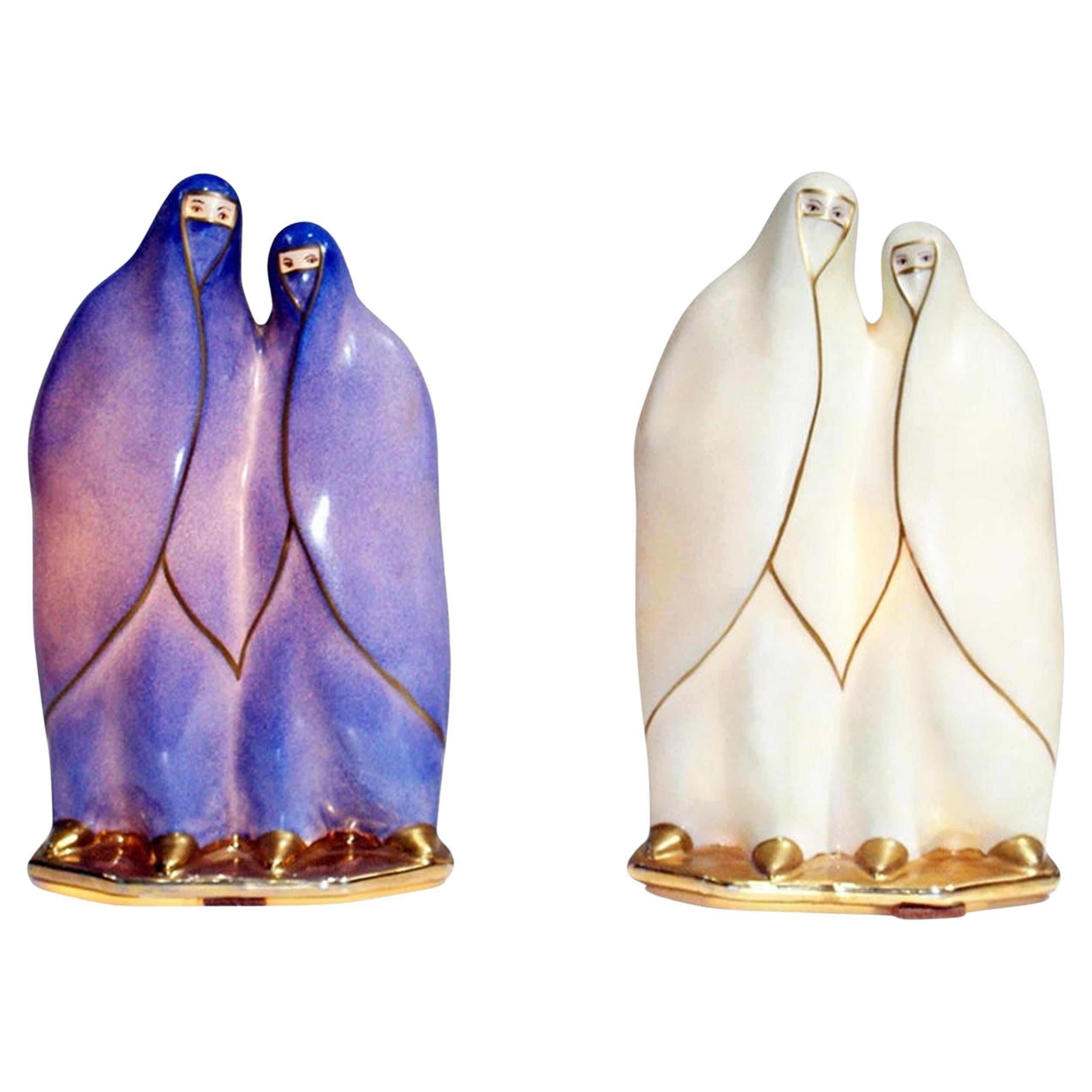 Paar französische Porzellanfiguren des Art déco, signiert Limoges im Angebot