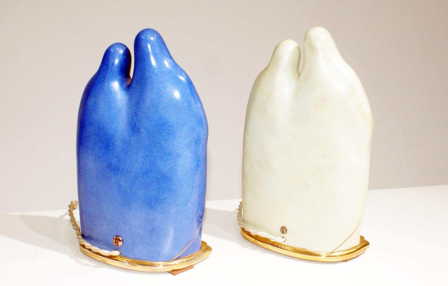 Enameled Pair of French Art Deco Porcelain Figural Lamp Signed Limoges from ROBJ For Sale