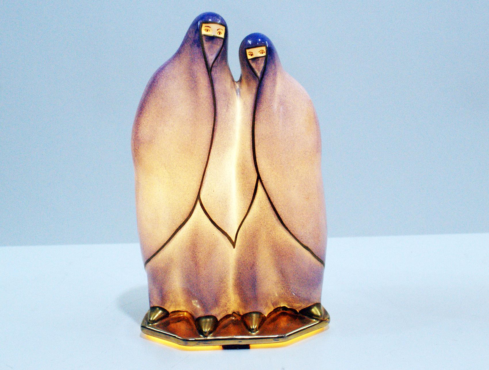 Pair of French Art Deco Porcelain Figural Lamp Signed Limoges from ROBJ For Sale 1