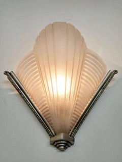 Pair of French Art Deco Ribbed Design Wall Sconces by Petitot