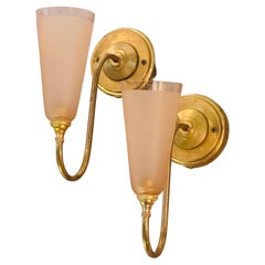 Pair of French Art Deco Rose Glass Wall Lamps