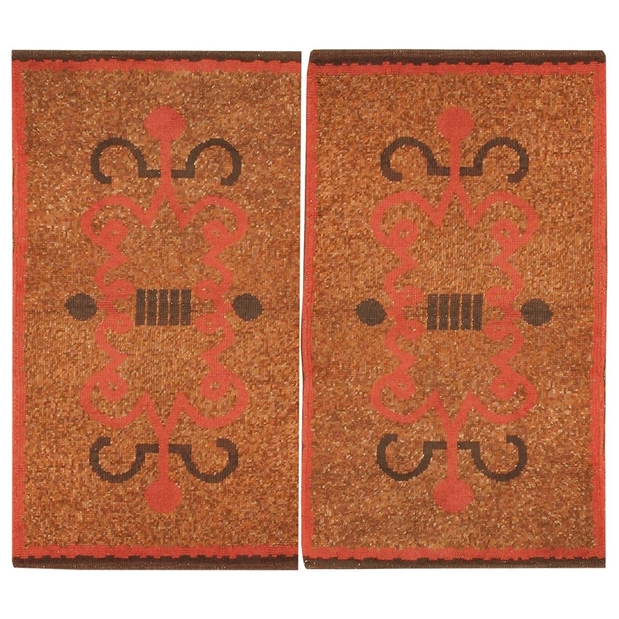 Pair of French Art Deco Rugs from 1920's. Size 2 ft 9 in x 4 ft 8 in