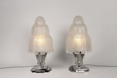 Paar französische Art Deco Sabino Tischlampen