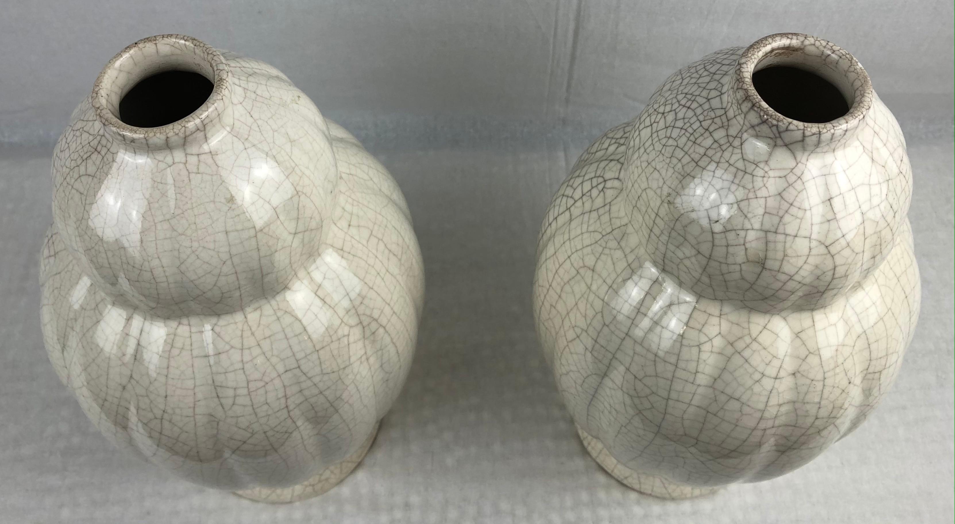 Pair of French Art Deco Saint Clement Crackle Ceramic Vases In Good Condition In Miami, FL