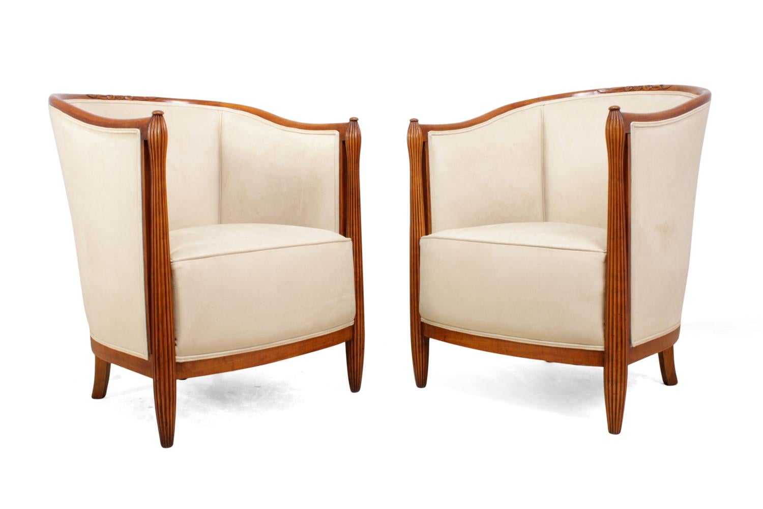 Early 20th Century Pair of French Art Deco Salon Chairs by Paul Folllot, circa 1925