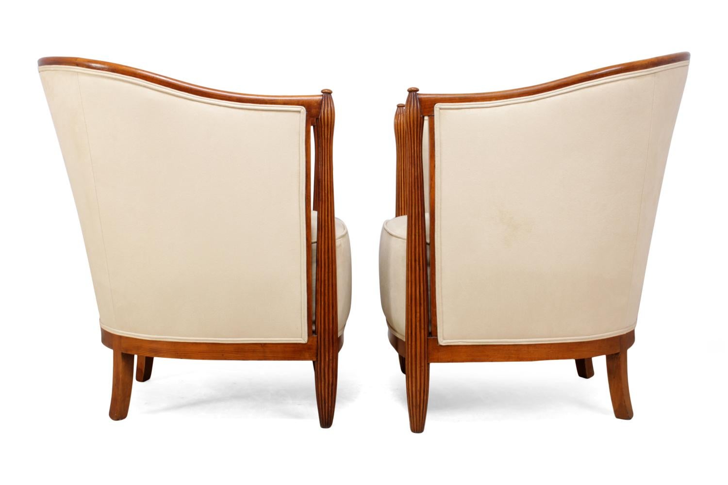 Beech Pair of French Art Deco Salon Chairs by Paul Folllot, circa 1925