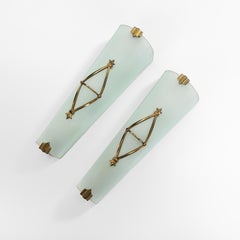 Pair of French Art Déco Satin Glass Wall Sconces by Atelier Petitot, Paris 1930s