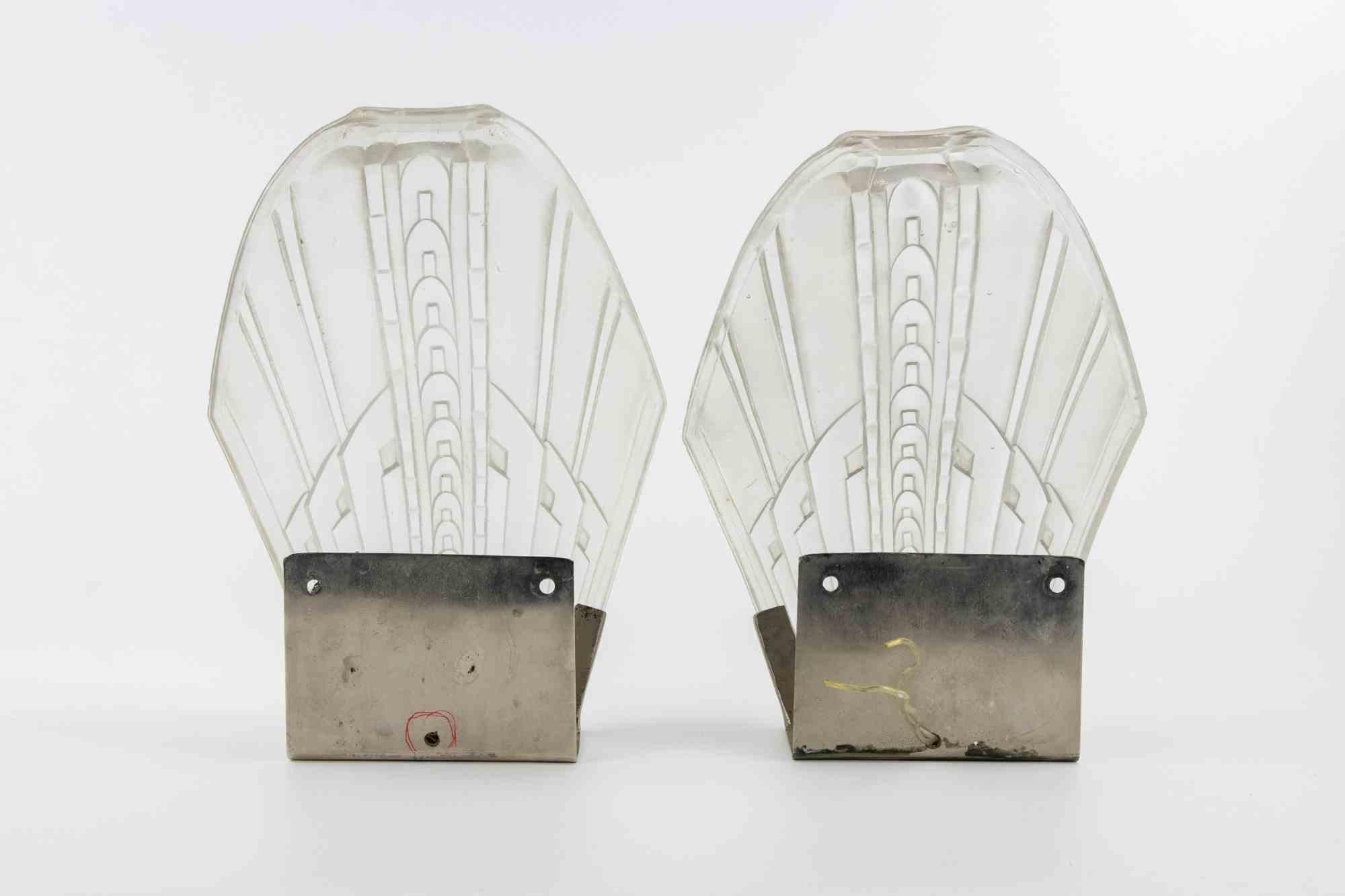 Mid-20th Century Pair of French Art Deco Sconces, 1940s For Sale