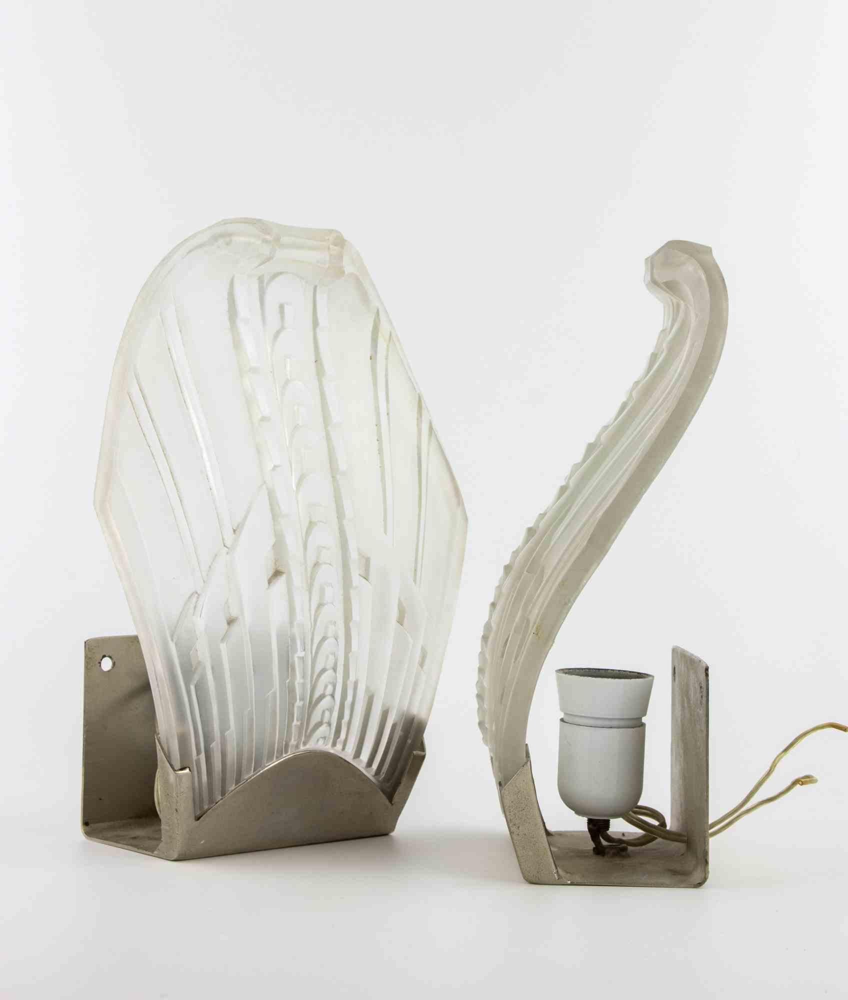 Pair of French Art Deco Sconces, 1940s For Sale 4