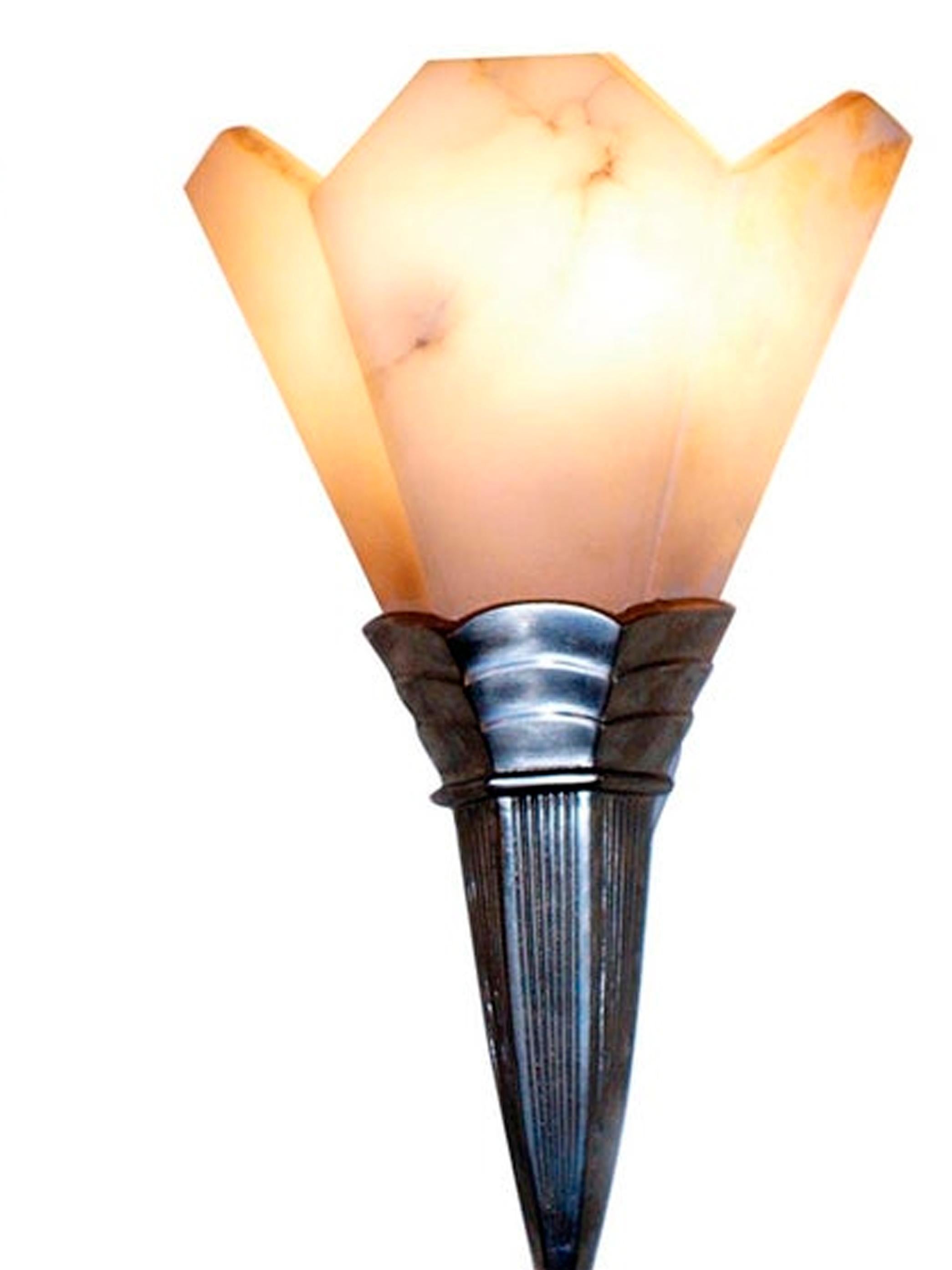 Alabaster Pair of French Art Deco Sconces Attributed to Albert Cheuret For Sale