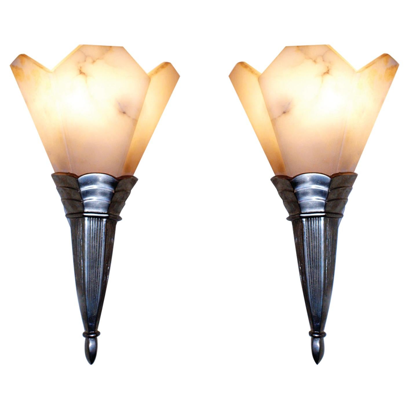 Pair of French Art Deco Sconces Attributed to Albert Cheuret For Sale