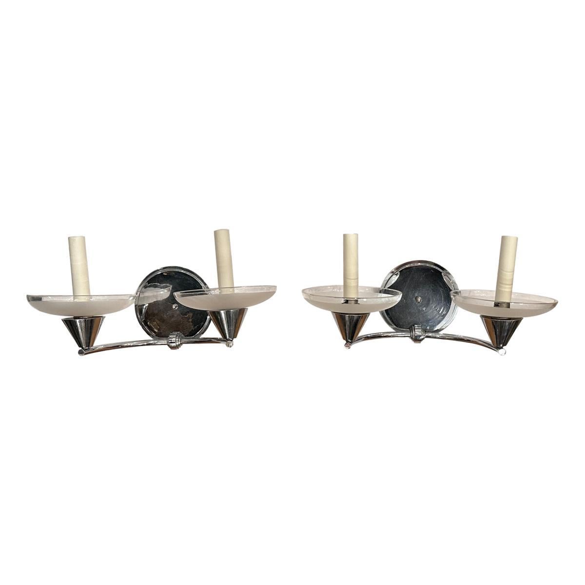 Metal Pair of French Art Deco Sconces For Sale