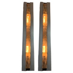 Paar französische Art-Déco-Konsolen mit 5 Saint Gobain-Glasbausteinen, um 1970 Paar französische Art-Déco-Konsolen mit 5 Saint Gobain-Glasbausteinen, um 1970