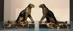 Pair of French Art Deco Sculptural Bookends with Panthers , 1930s