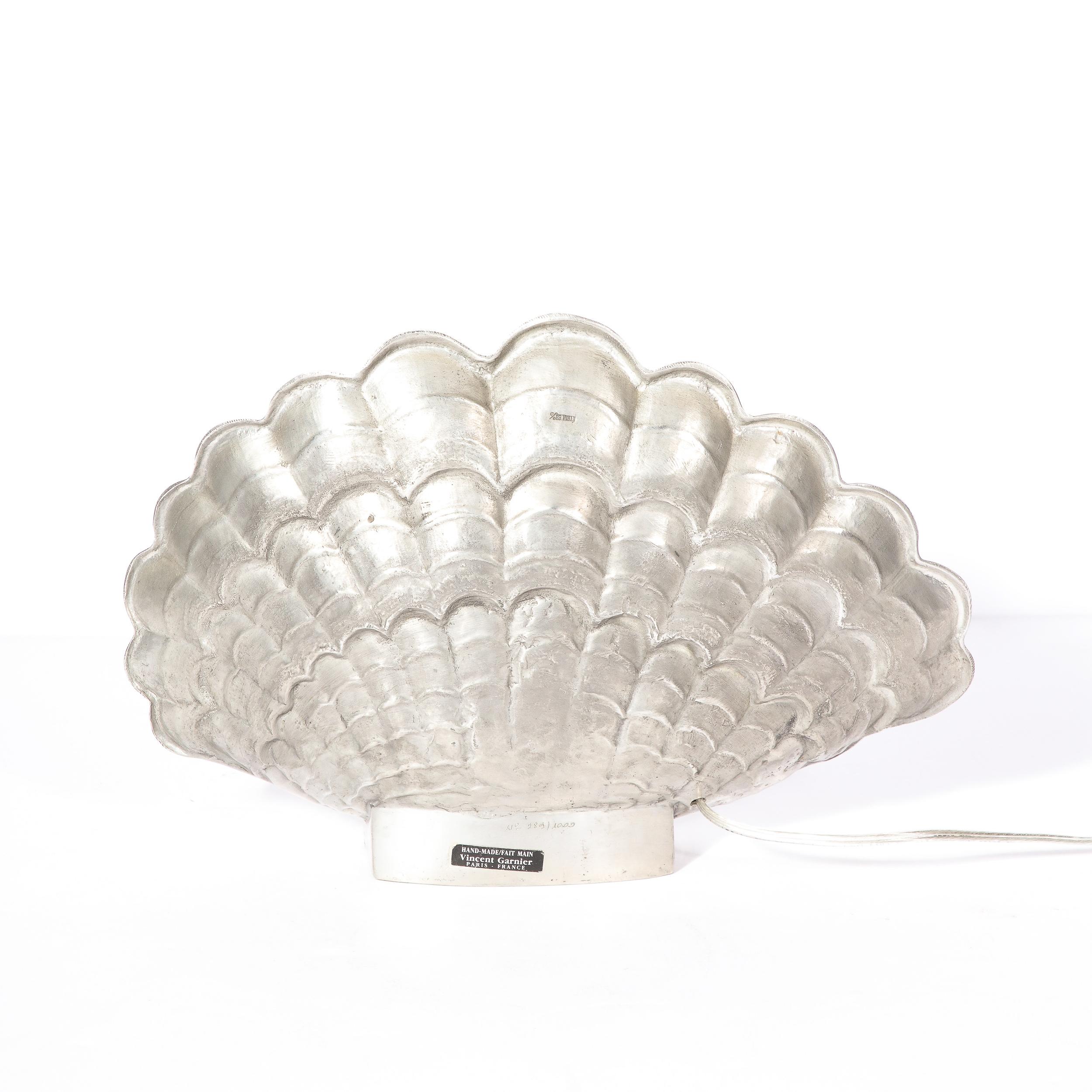 Pair of French Art Deco Shell Lamps in Polished Pewter by Vincent Garnier 3