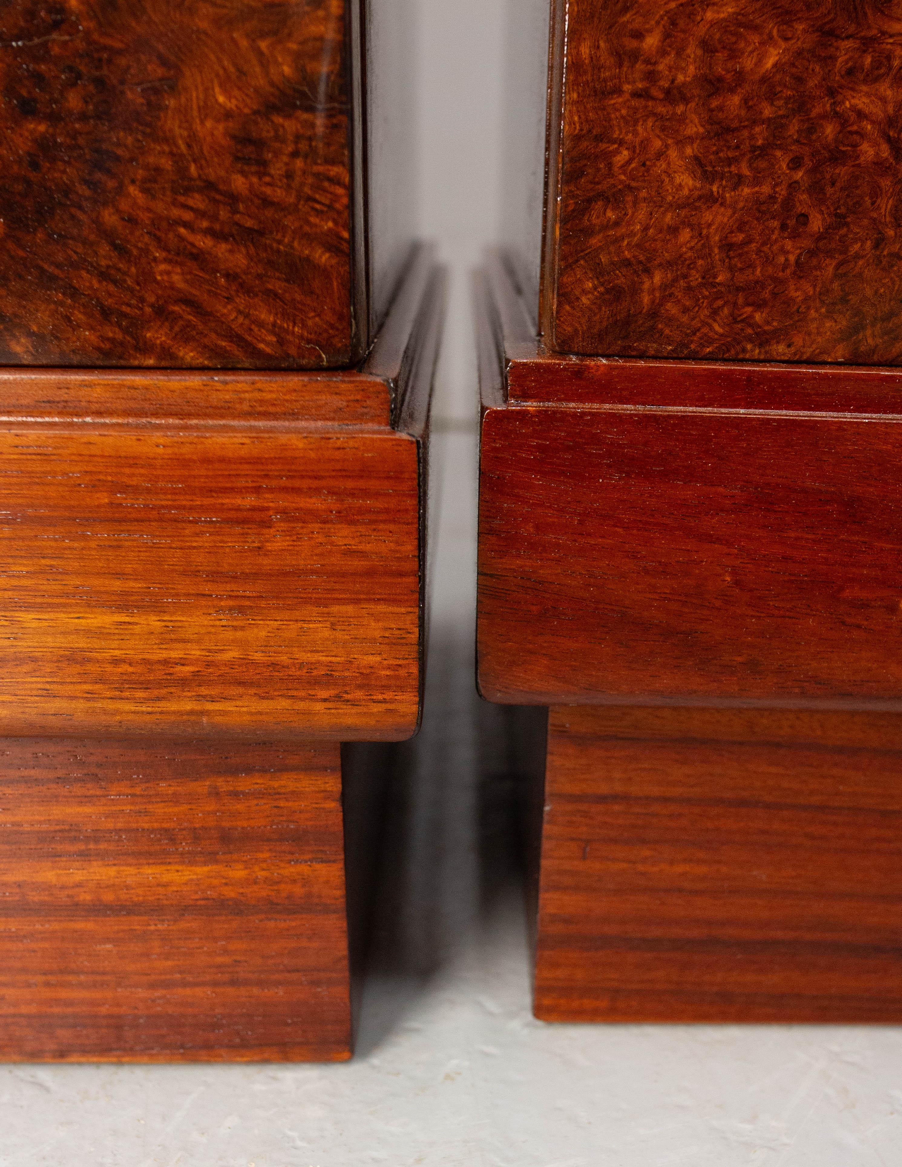 Pair of French Art Deco Side Cabinets Cedar Burl Nightstands Bedside Tables 7