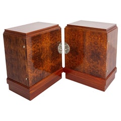 Pair of French Art Deco Side Cabinets Cedar Burl Nightstands Bedside Tables