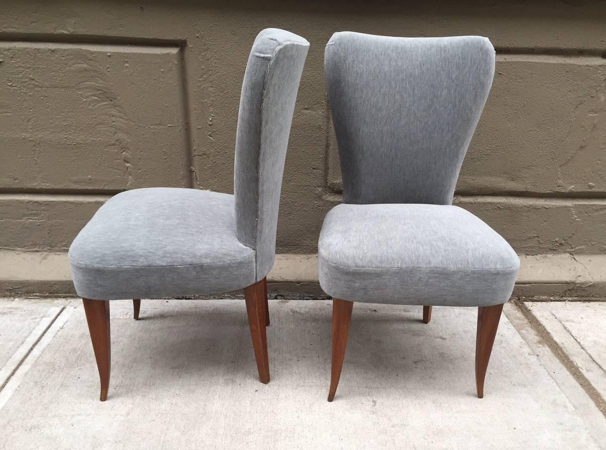 Pair of French Art Deco Side Chairs in Mohair In Good Condition In New York, NY