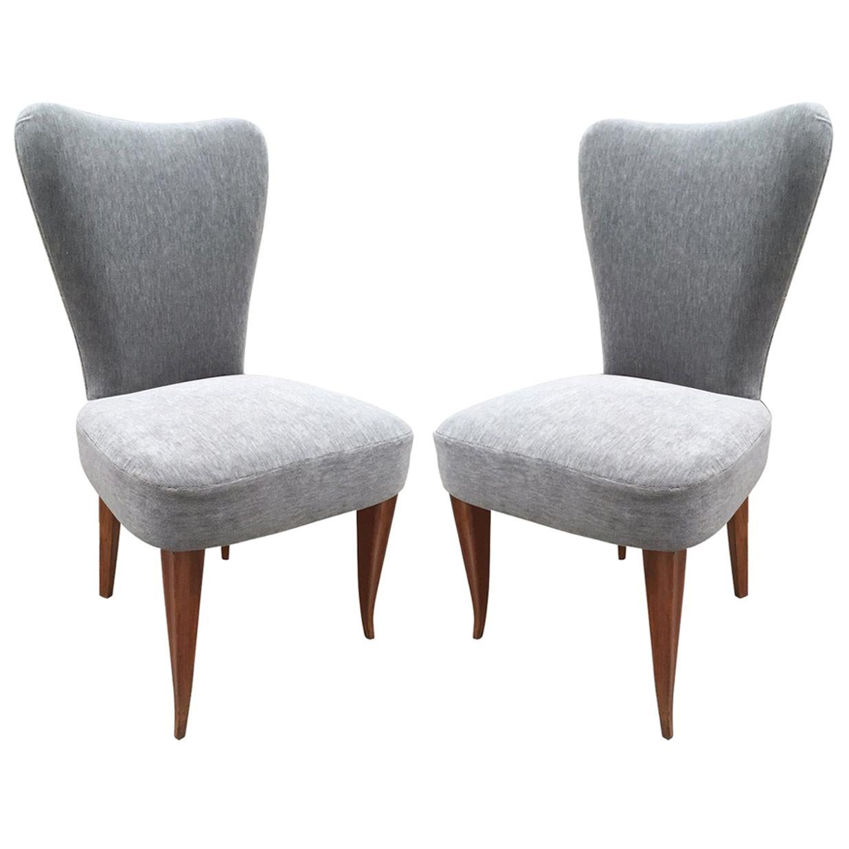 Pair of French Art Deco Side Chairs in Mohair