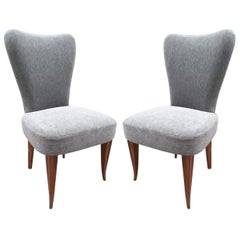 Pair of French Art Deco Side Chairs in Mohair