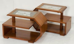 Paar französische Art-Déco-Beistelltische mit geätzten Glasplatten