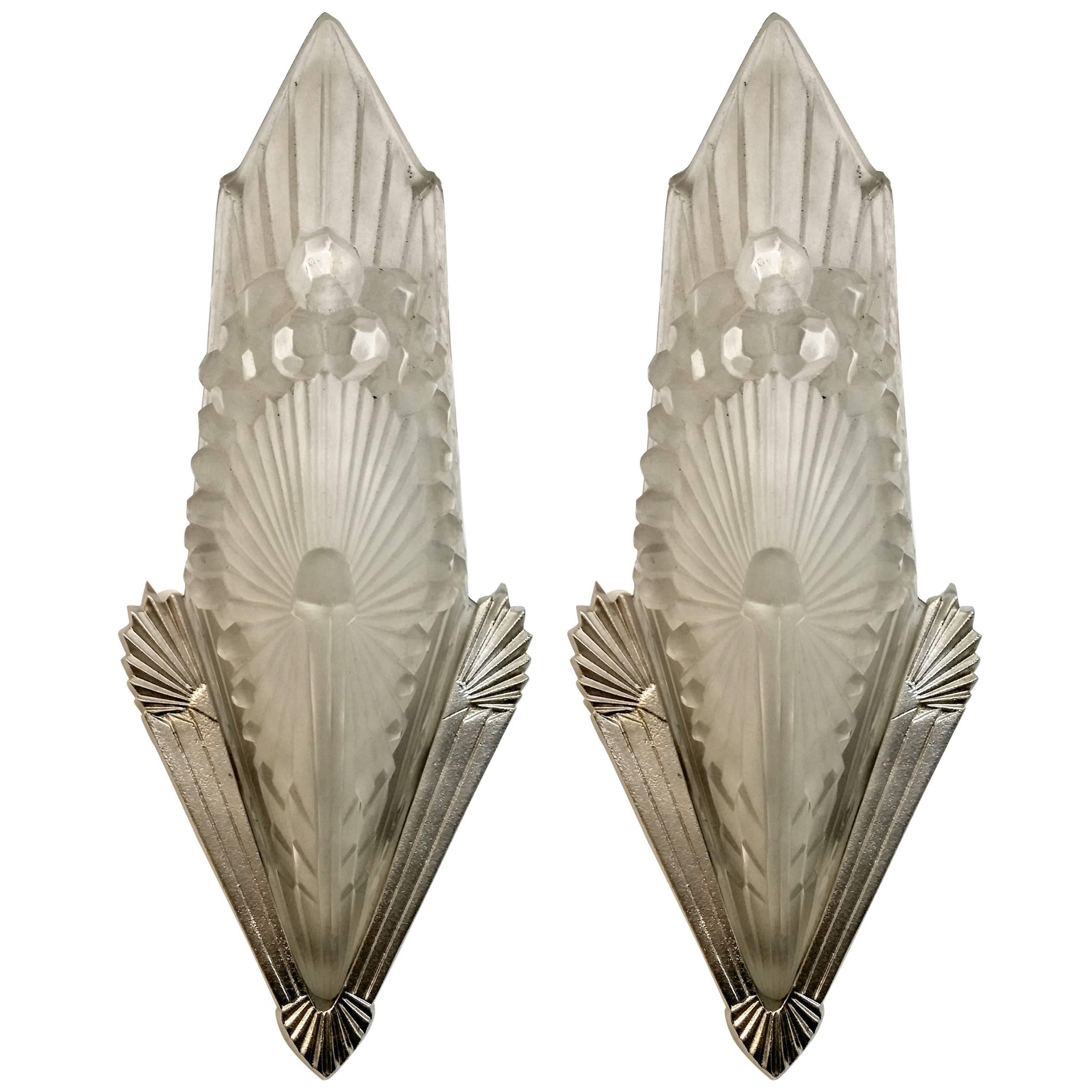 Pair of French Art Deco signed by Schneider (2 pairs available) For Sale