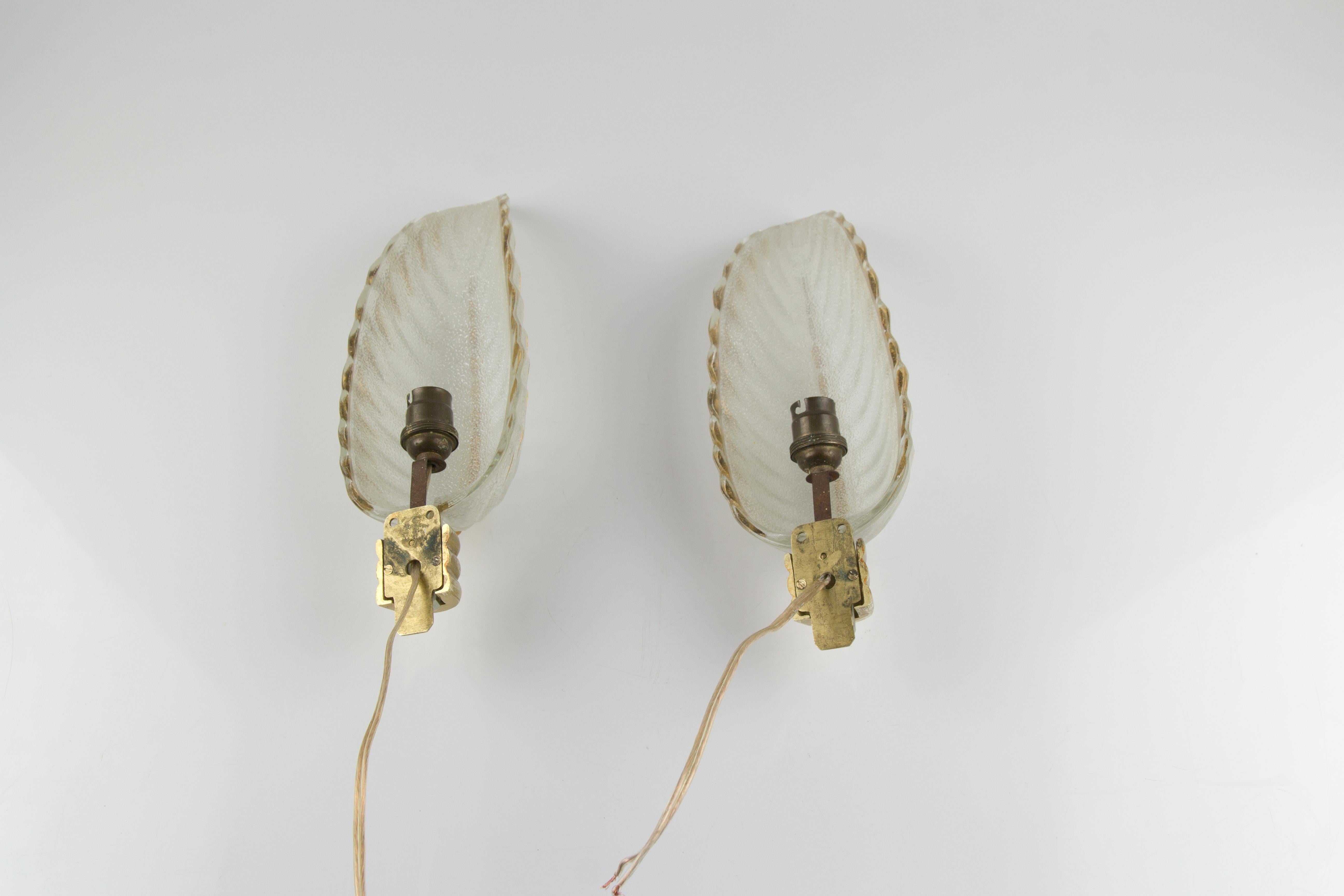 Pair of French Art Deco Signed Glass and Bronze Sconces by Ezan and Petitot 12