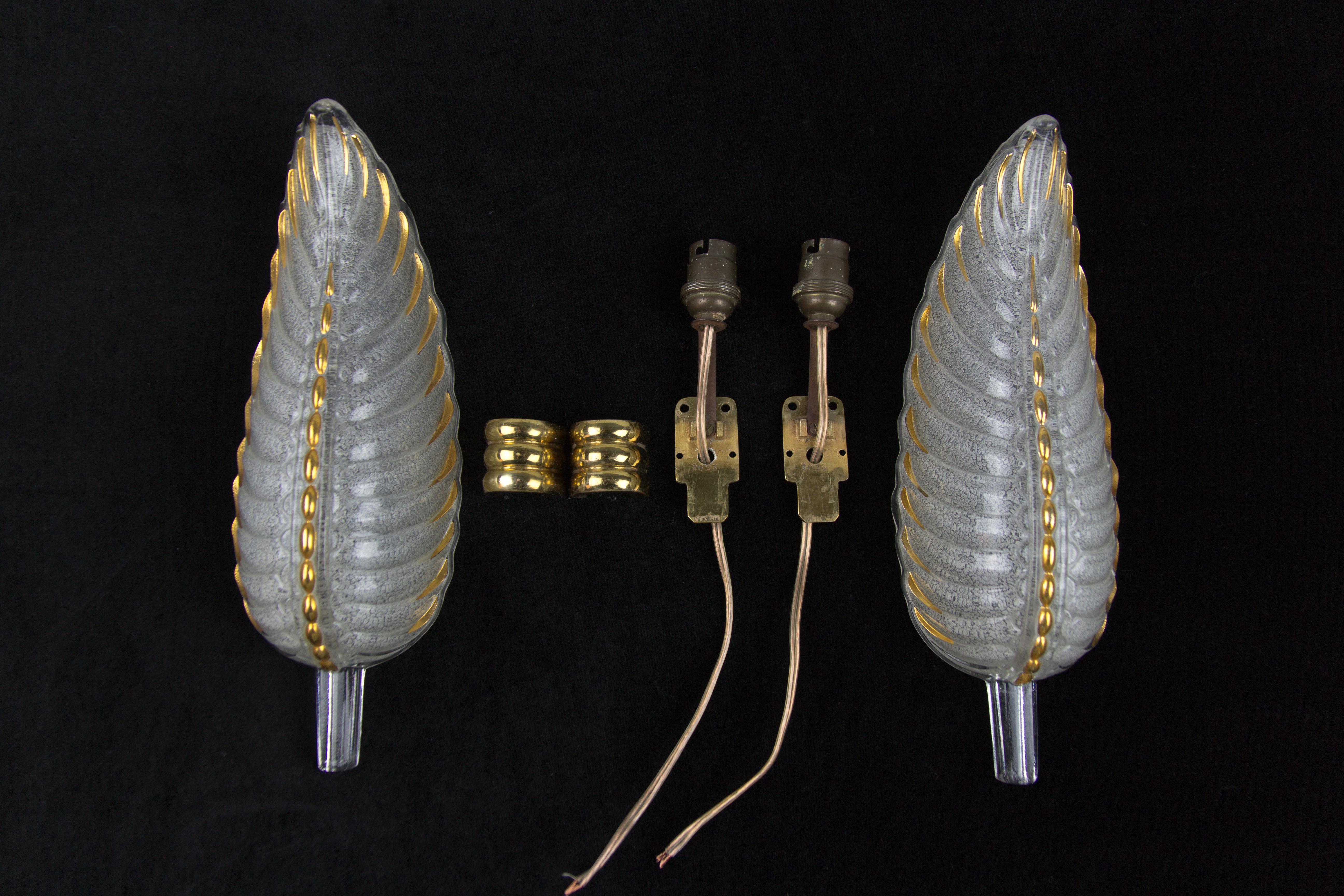 Pair of French Art Deco Signed Glass and Bronze Sconces by Ezan and Petitot 13