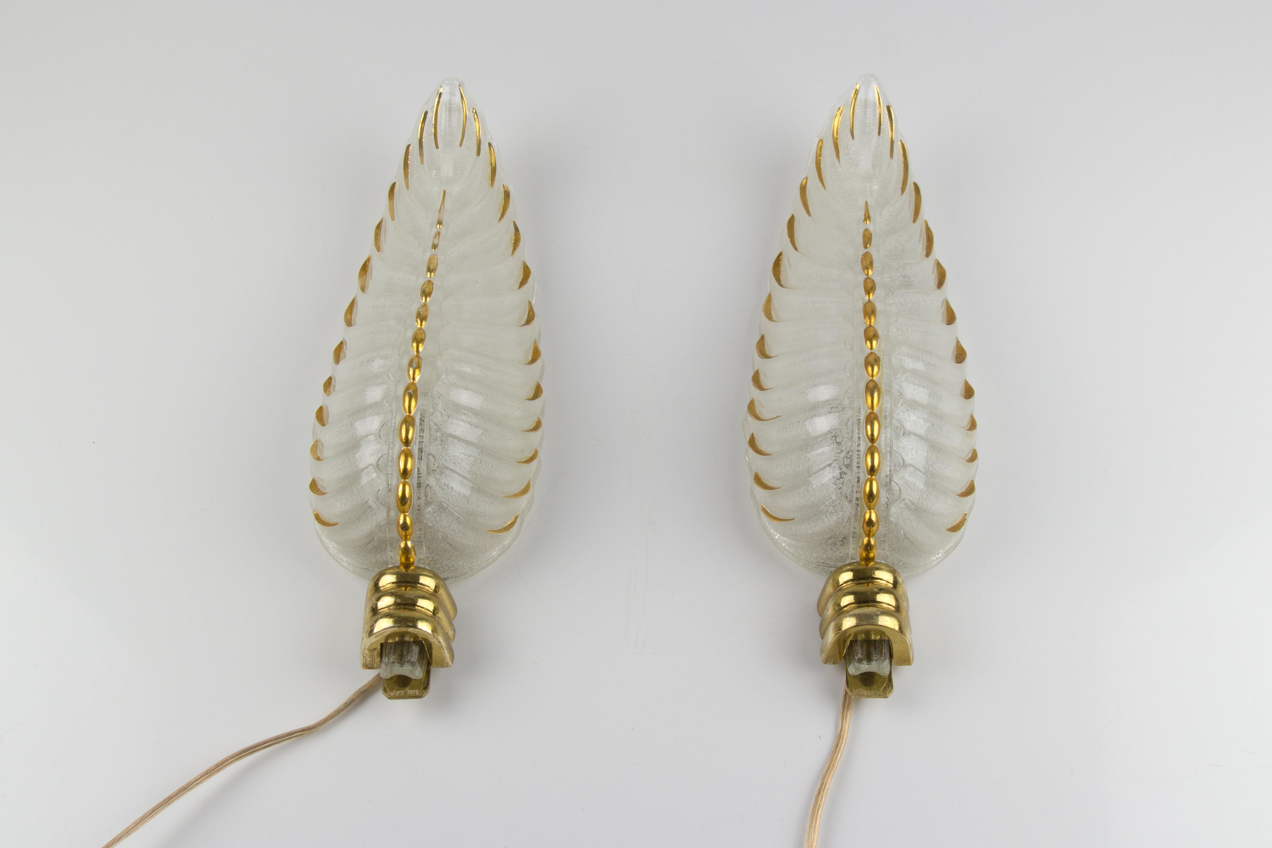 Pair of French Art Deco Signed Glass and Bronze Sconces by Ezan and Petitot 4