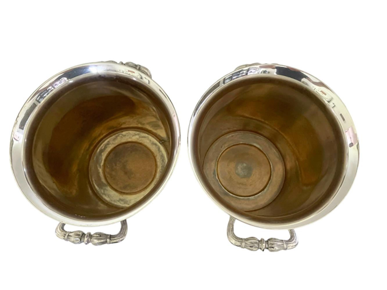 Pair of French Art Deco Silver Plate Champagne Buckets / Wine Coolers In Good Condition For Sale In Nantucket, MA