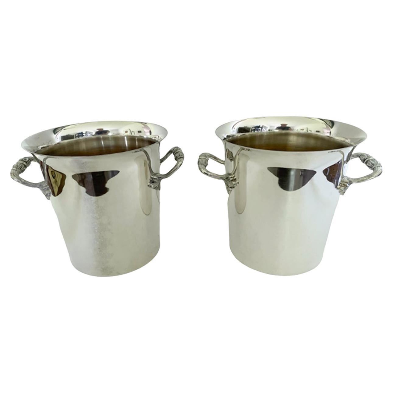 Pair of French Art Deco Silver Plate Champagne Buckets / Wine Coolers For Sale