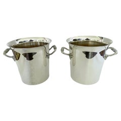 Antique Pair of French Art Deco Silver Plate Champagne Buckets / Wine Coolers