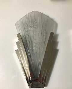 Pair of French Art Deco Skyscraper Floral Sconces