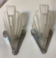 Pair of French Art Deco Skyscraper Sconces Signed by Sabino