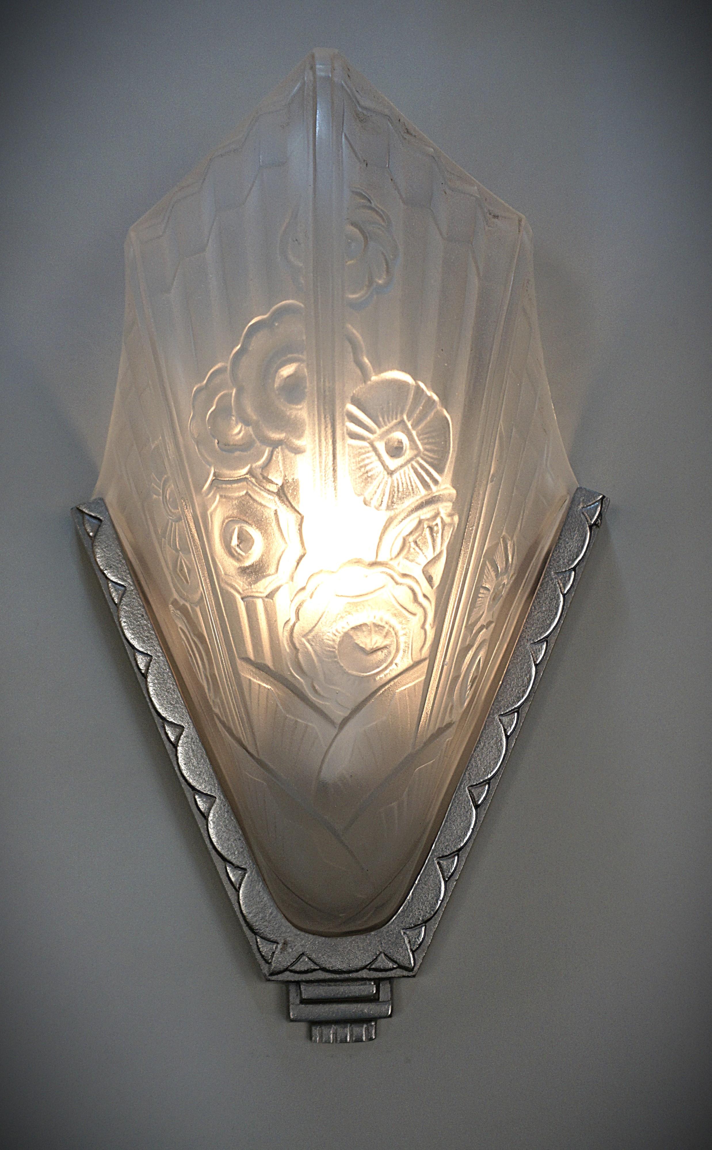 Pair of French Art Deco Slip Shade Wall Sconces #2 In Good Condition In Fairfax, VA