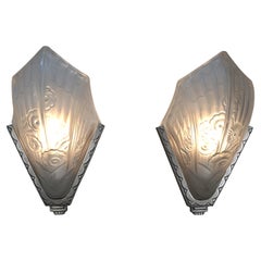 Pair of French Art Deco Slip Shade Wall Sconces #2
