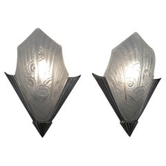 Pair of French Art Deco Slip Shade Wall Sconces #1