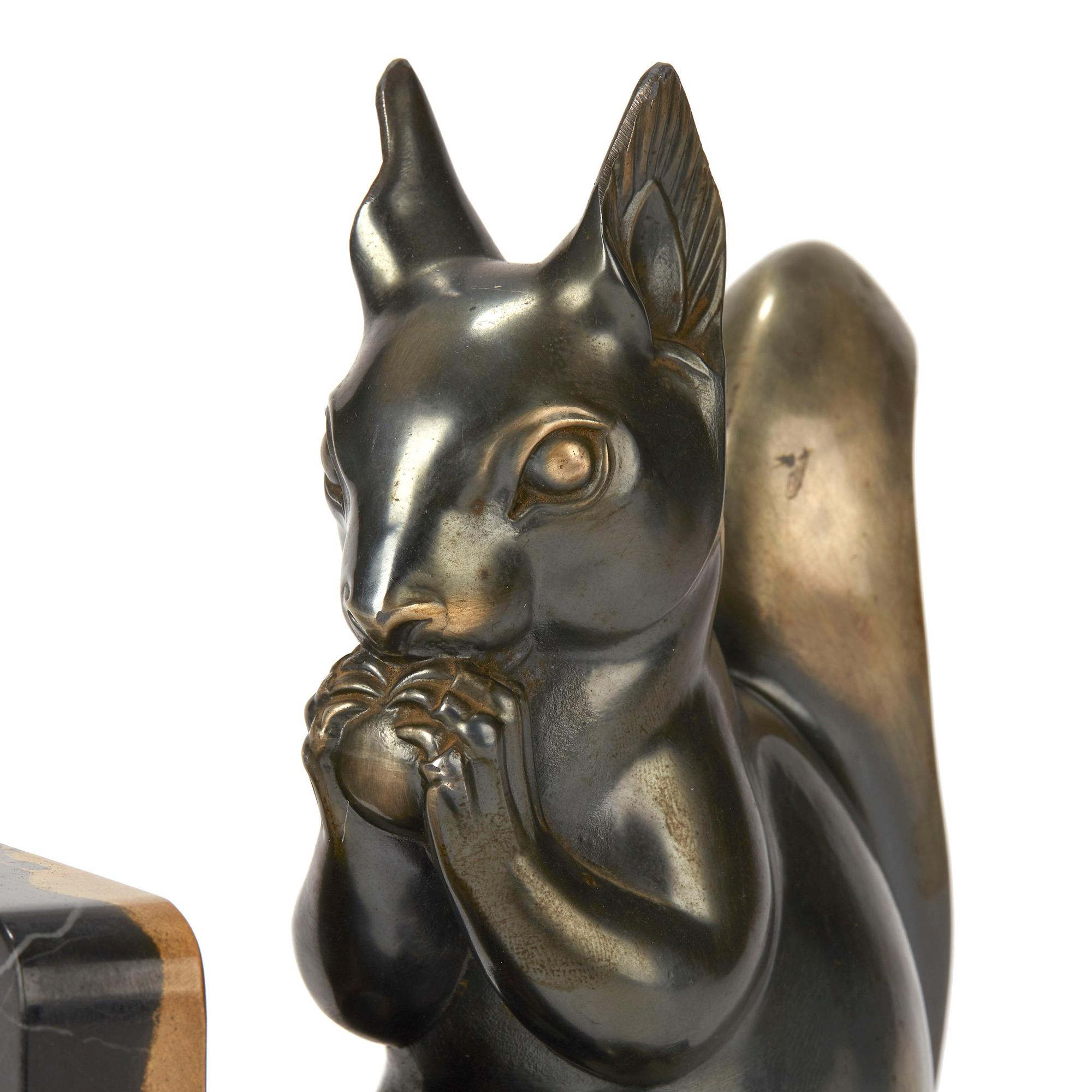 Pair of French Art Deco Squirrel Mounted Bookends by Maurice Font 1