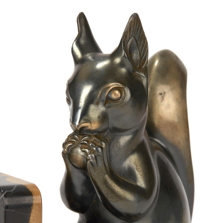 Pair of French Art Deco Squirrel Mounted Bookends by Maurice Font at