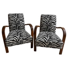 Pair of French Art Deco Streamline Lounge Chairs in Zebra Upholstery, 1930s