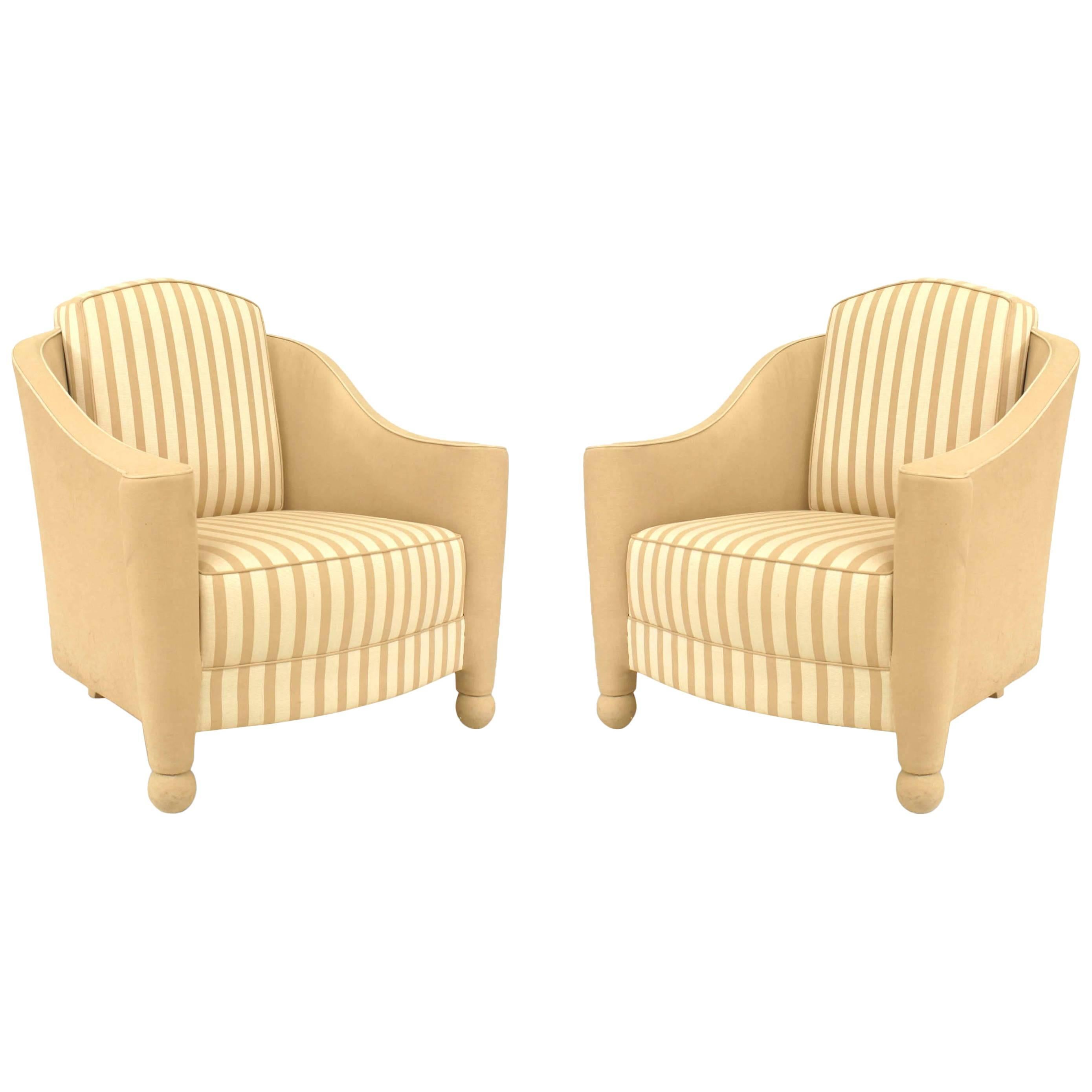 Pair of Geoffrey Bradfield French Art Deco Berg√©res Armchairs