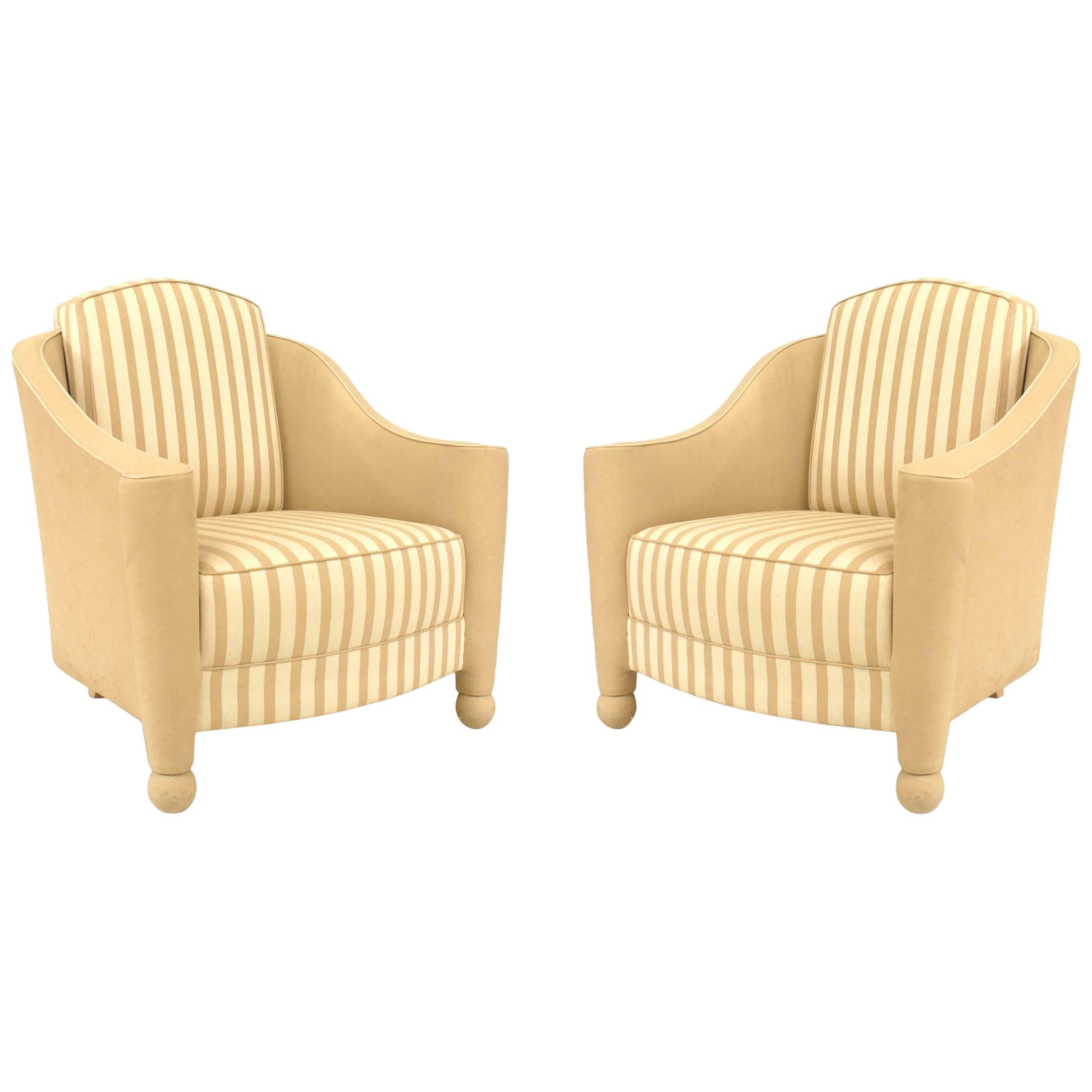 Pair of Geoffrey Bradfield French Art Deco Berg√©res Armchairs For Sale