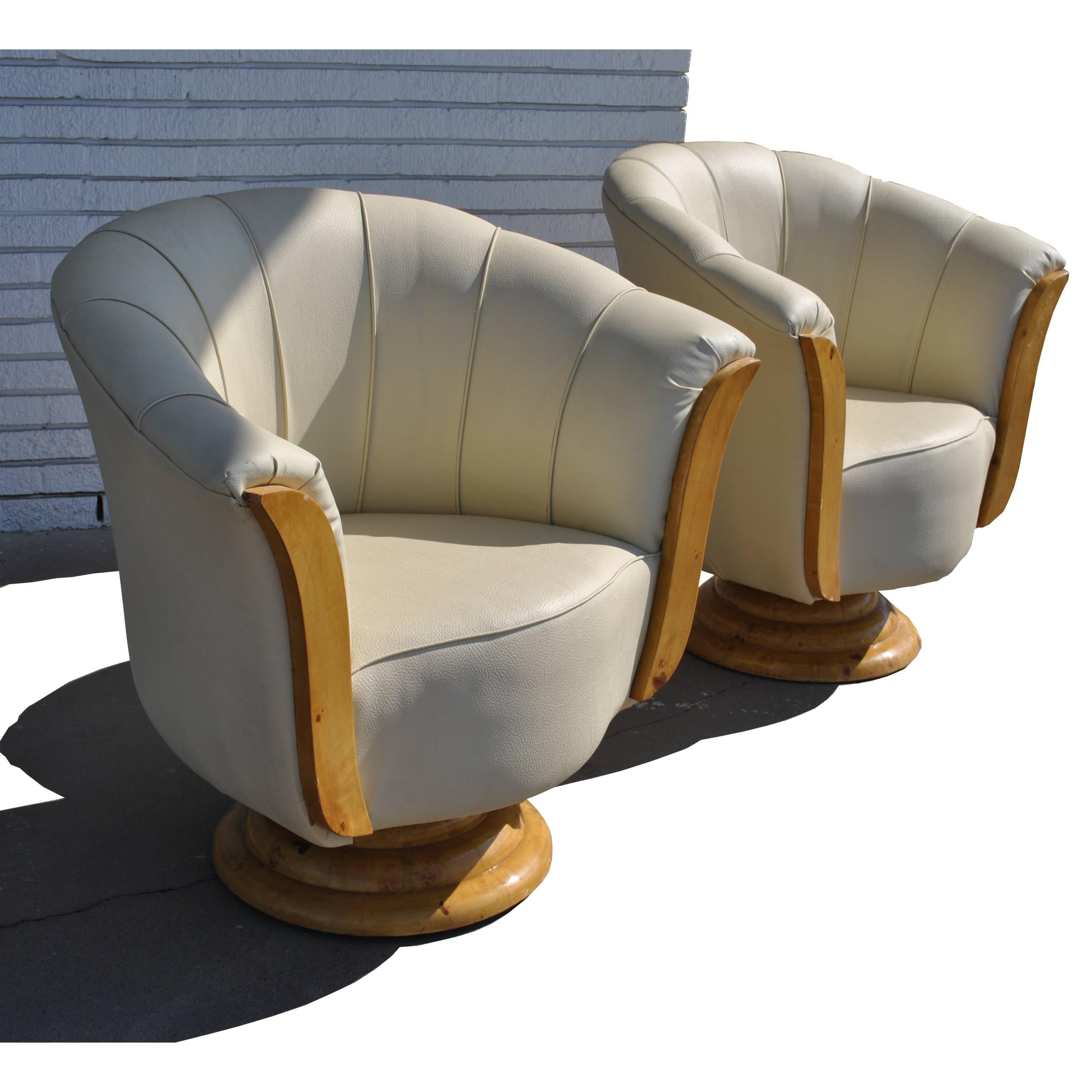 Pair of French Art Deco Style Burled Lounge Chairs 2