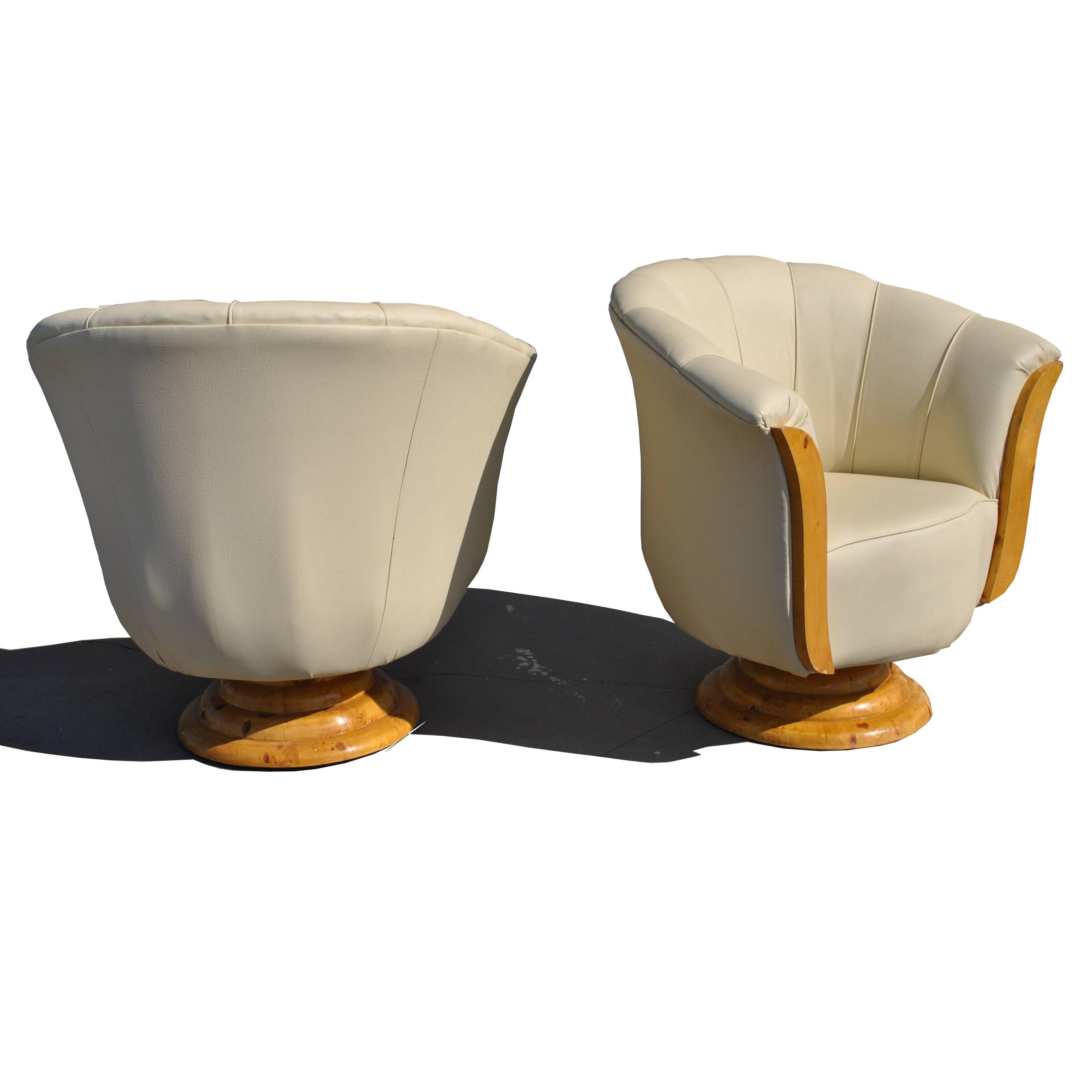 Pair of French Art Deco Style Burled Lounge Chairs 3