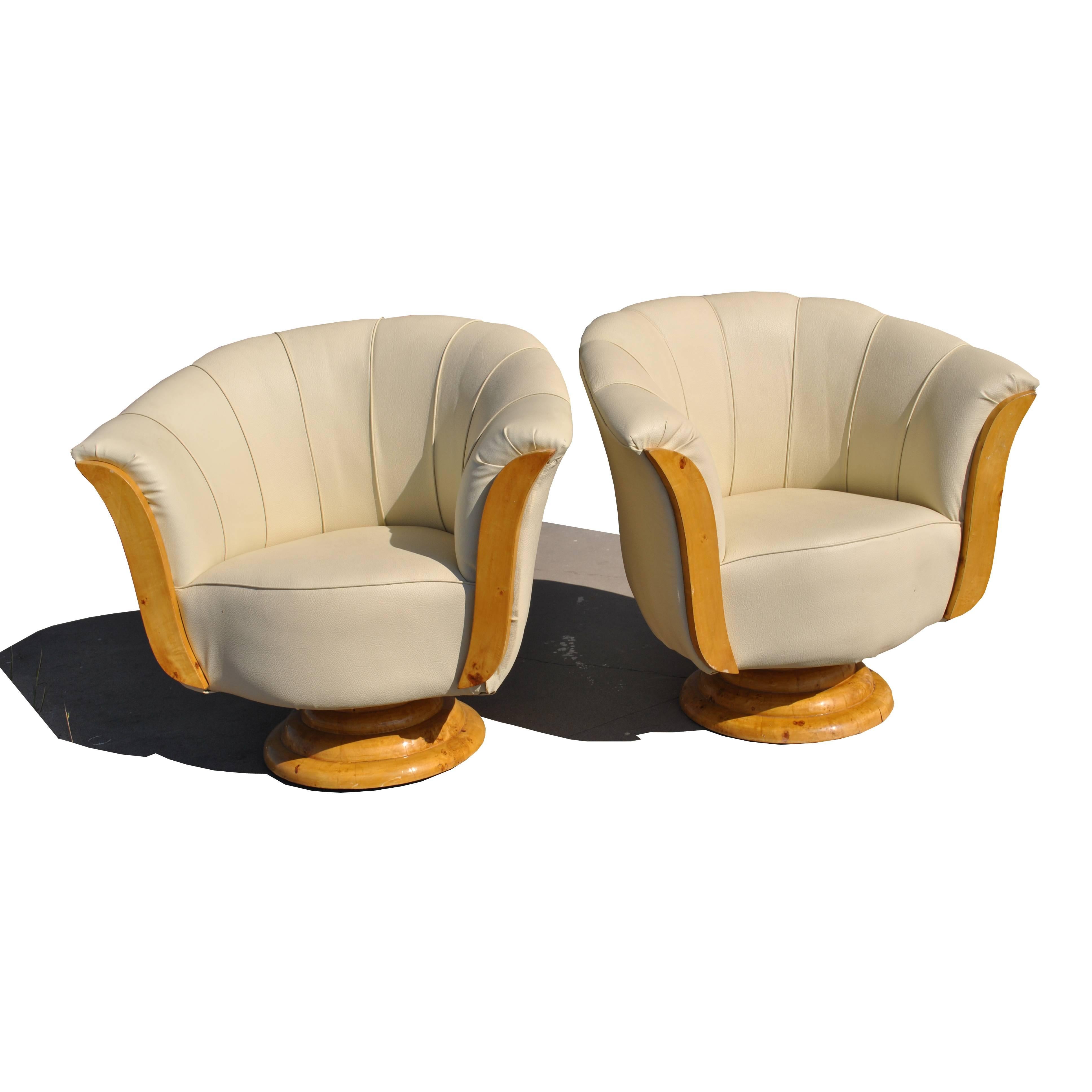 Pair of French Art Deco Style Burled Lounge Chairs 4