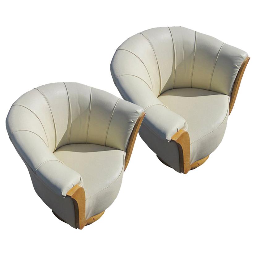 Pair of French Art Deco Style Burled Lounge Chairs For Sale at 1stDibs