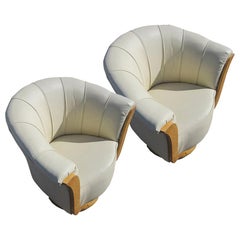 Pair of French Art Deco Style Burled Lounge Chairs