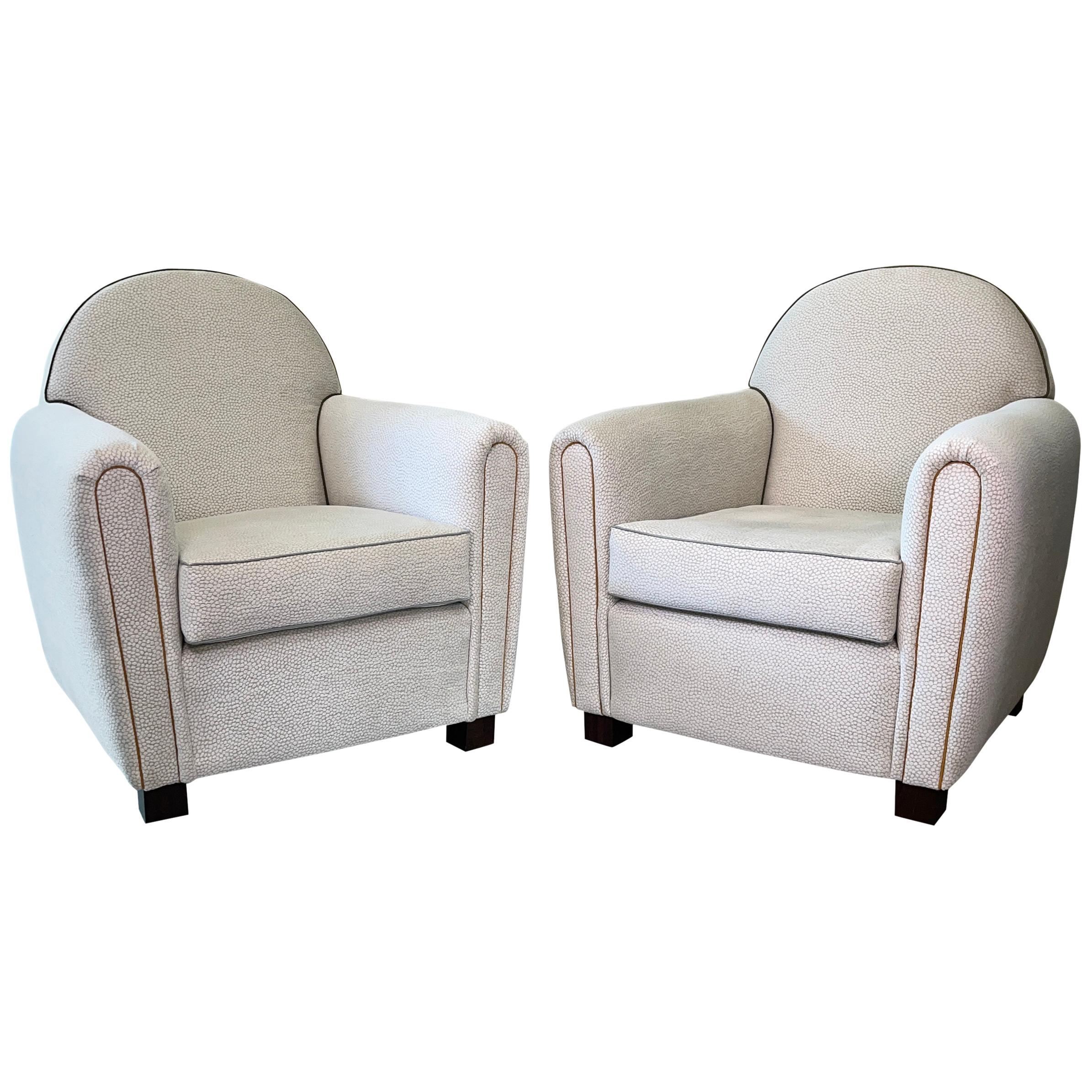 Pair of French Art Deco Curved Arm SpeedStyle Reclining Club Chairs at